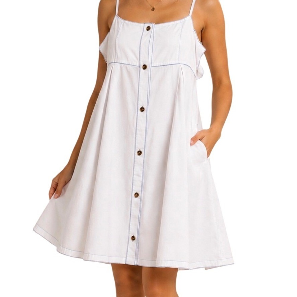 Lilyful Women White Cotton Button Front Tie Back Mini Babydoll Dress Size M